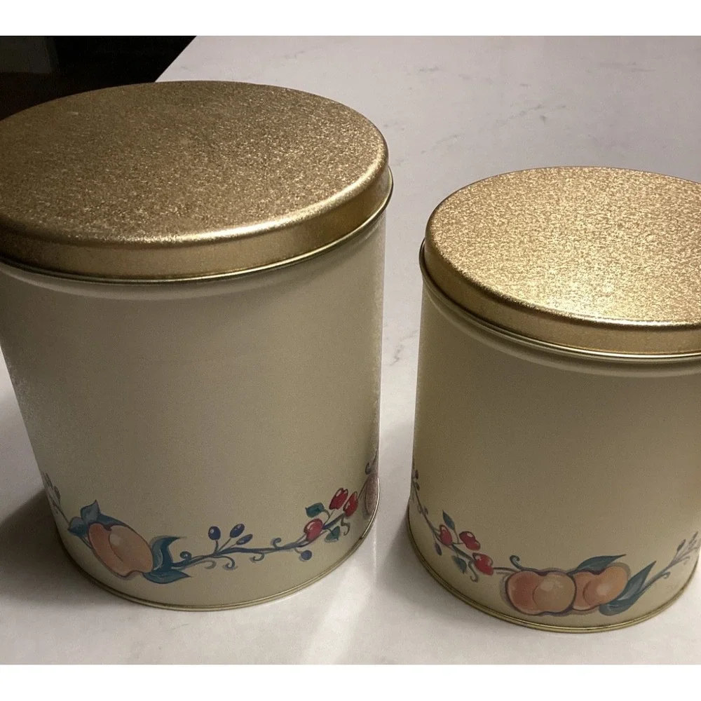 Ballonoff Metal Tin Canister Set Four Sizes Fruit Delight Design 1970's Era